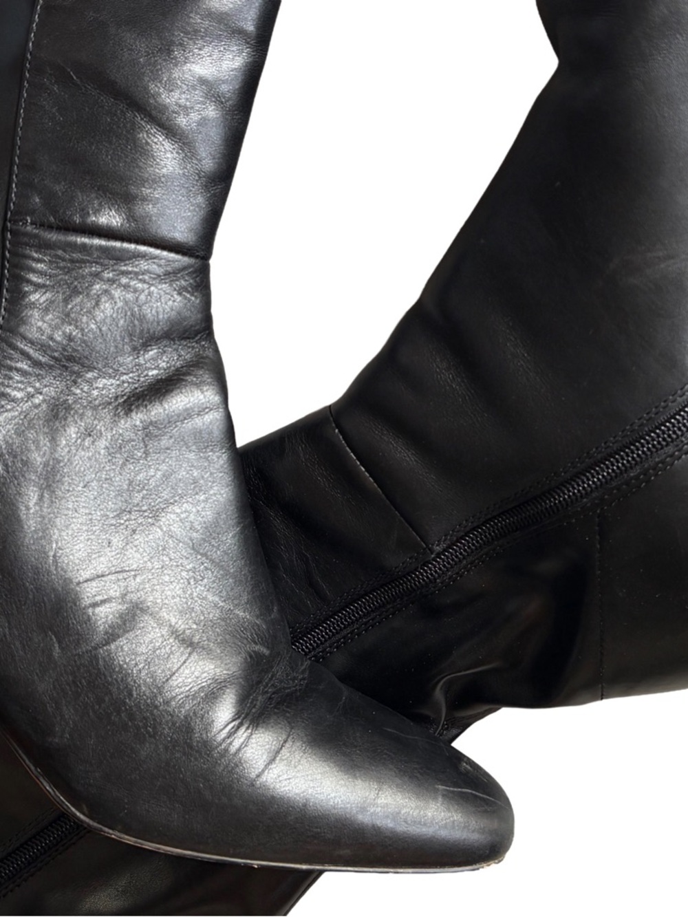 Aldo Black Leather Knee-High Block Heel Boots